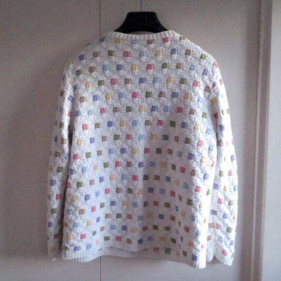Nordstrom Cotton Ramie White Pastel Squares Geometric Intarsia Knit Cardigan - Picture 4 of 7